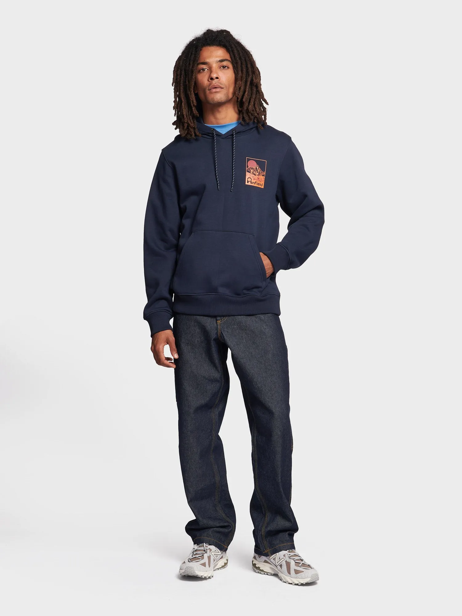 Washed Mountain Graphic Hoodie in Navy Blue