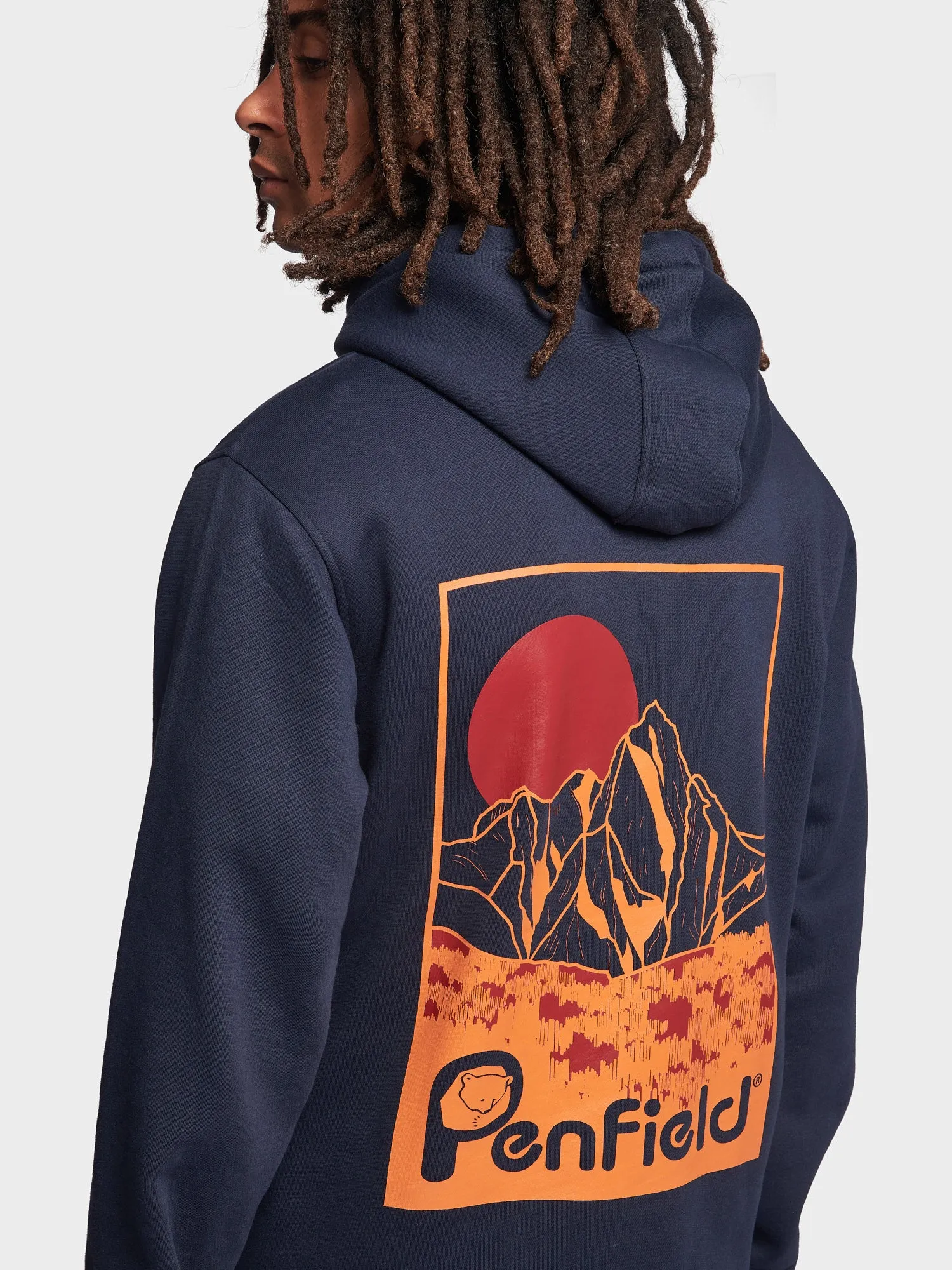 Washed Mountain Graphic Hoodie in Navy Blue