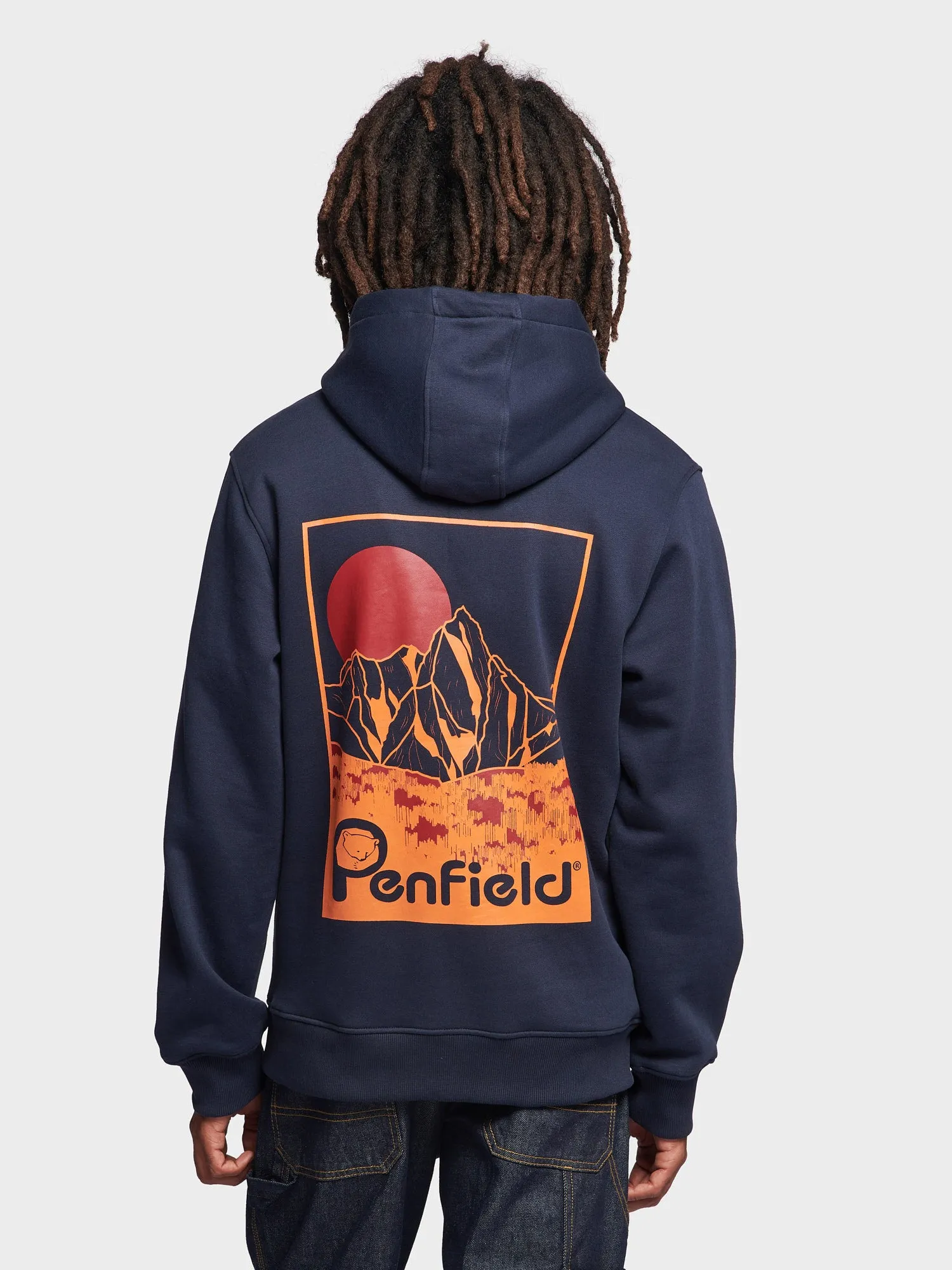 Washed Mountain Graphic Hoodie in Navy Blue