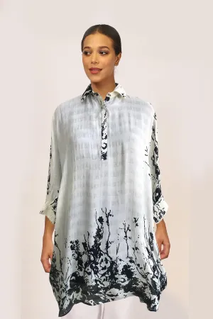 White & Black Floral Silk Kaftan