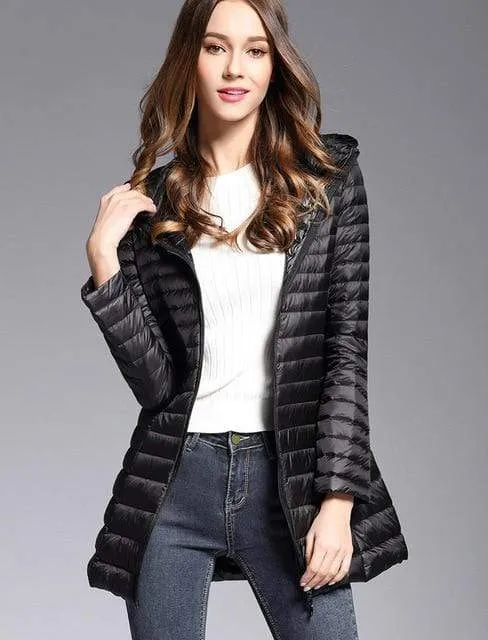 Woman Padded Hooded  White Duck Down Long Jacket