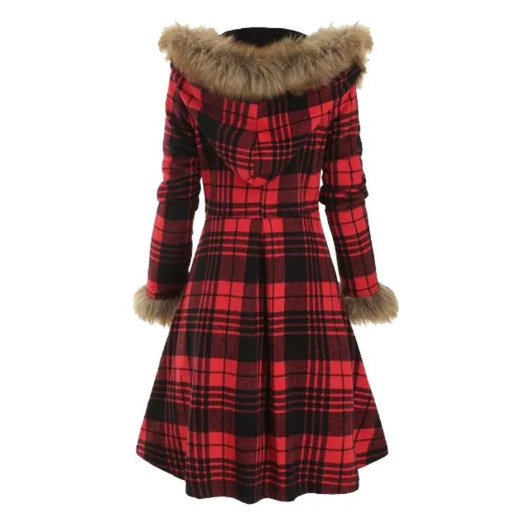 Women Plaid Slim Waist Women Overcoat for Winter