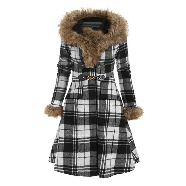 Women Plaid Slim Waist Women Overcoat for Winter