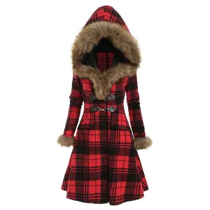 Women Plaid Slim Waist Women Overcoat for Winter