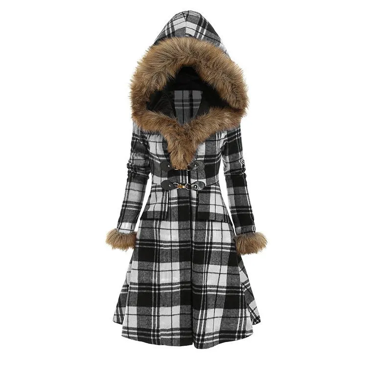 Women Plaid Slim Waist Women Overcoat for Winter