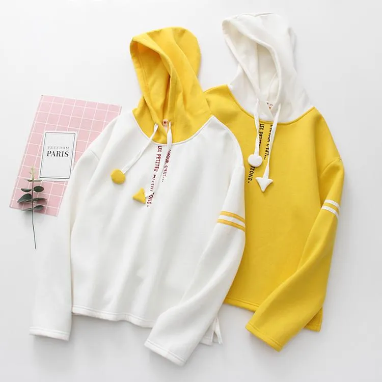 Women's Casual Contrast Color English Embroidered Hoodies 