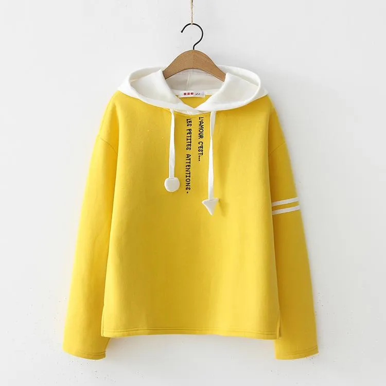 Women's Casual Contrast Color English Embroidered Hoodies 