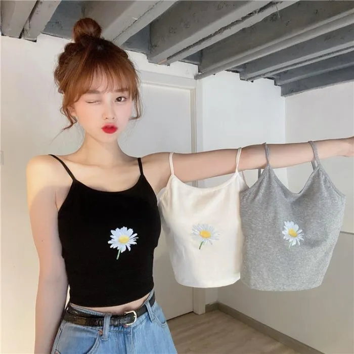 Women's Casual Daisy Printed Crop Tops