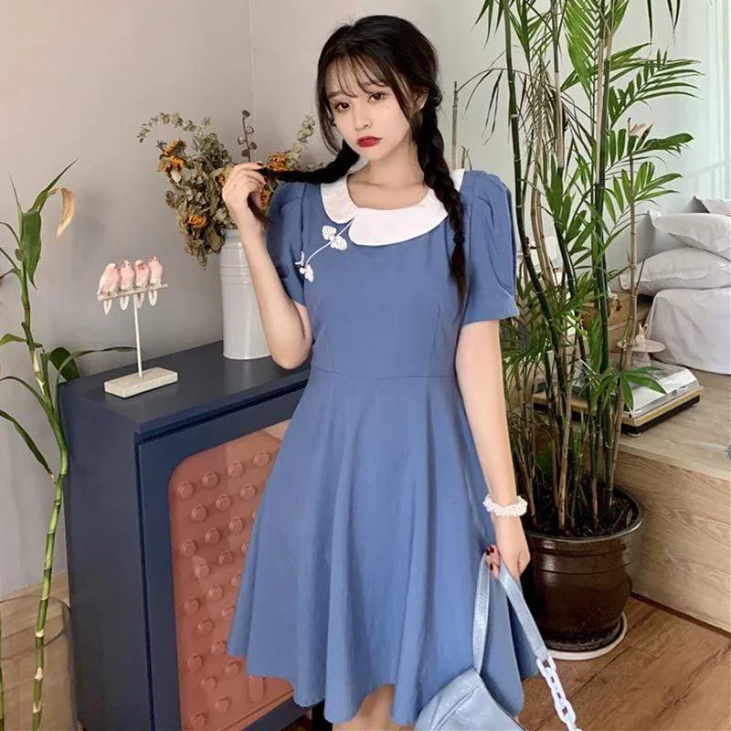 Women's Chinoiserie Contrast Color Mid-length Dresses