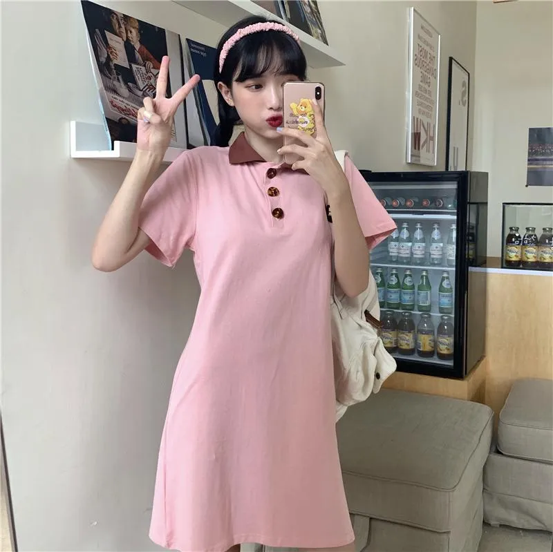 Women's Cute Contrast Color Short Sleeved Dresses