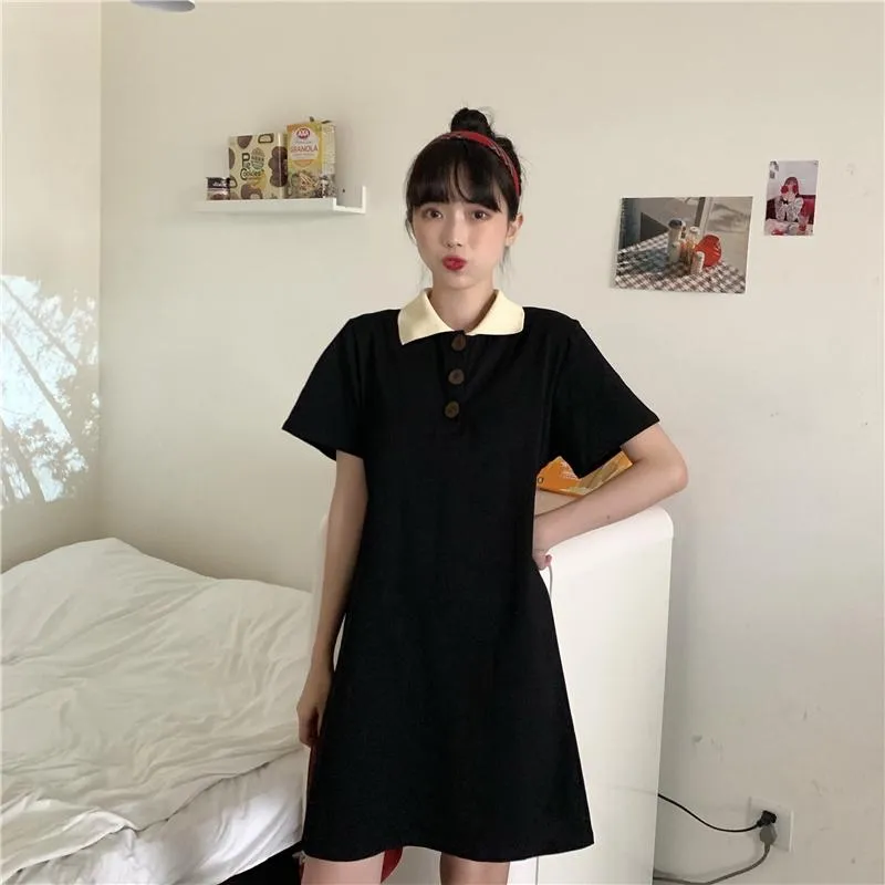 Women's Cute Contrast Color Short Sleeved Dresses