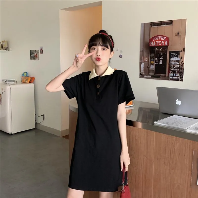 Women's Cute Contrast Color Short Sleeved Dresses