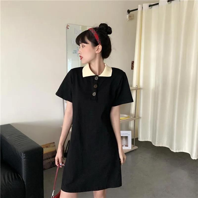 Women's Cute Contrast Color Short Sleeved Dresses