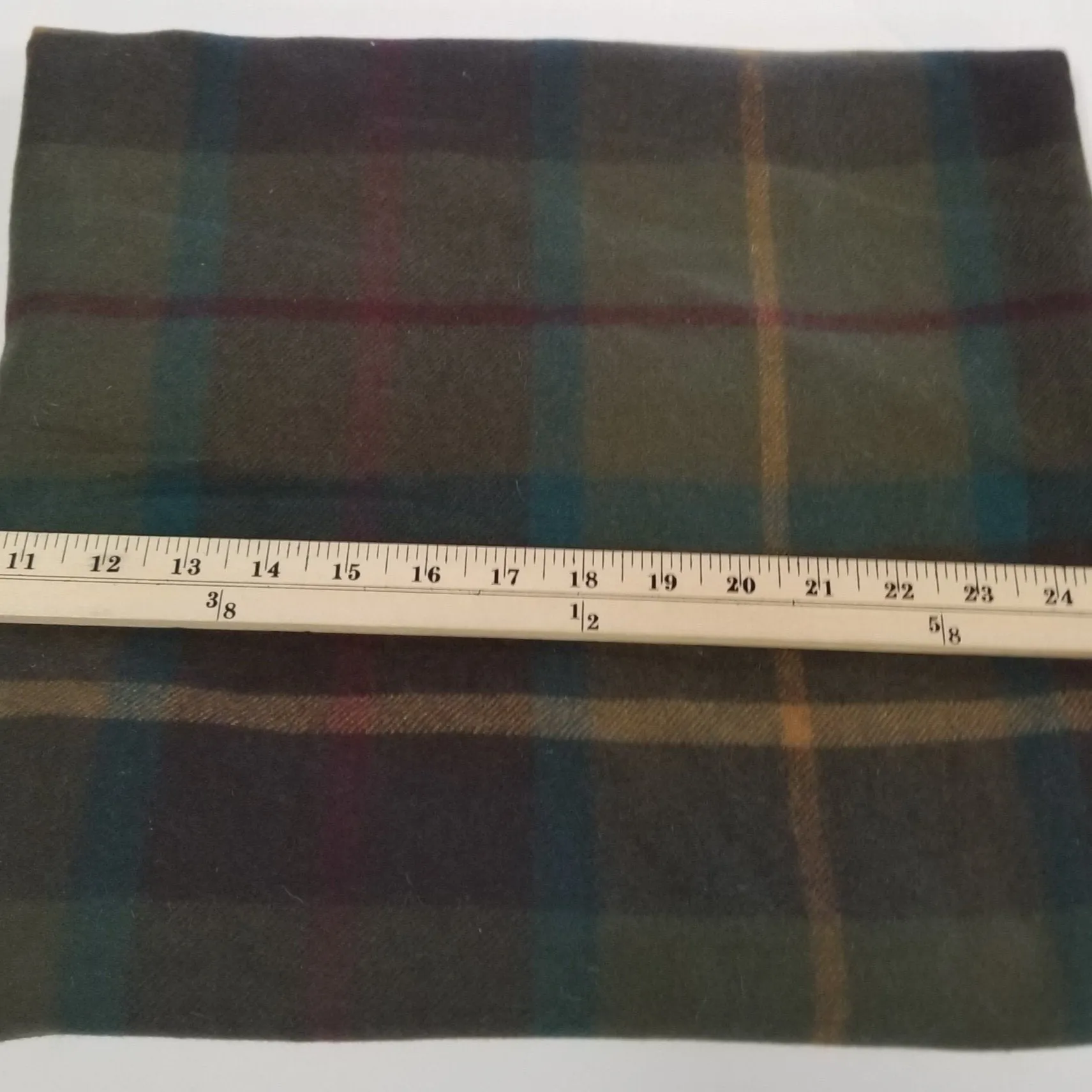 Wool Blend Melton Plaid Coating Olive and Teal Woven-Sold by the yard