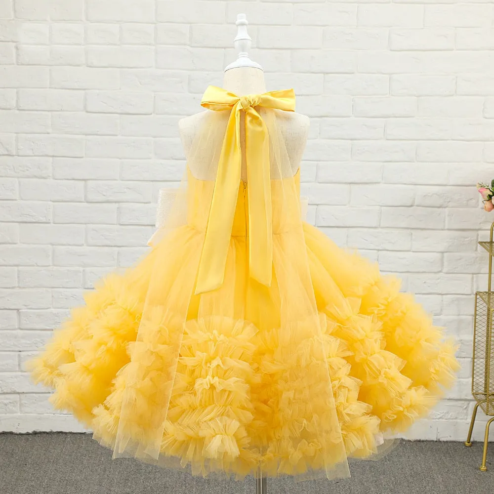 Yellow Baby Girl Puffy Dresses with Bow