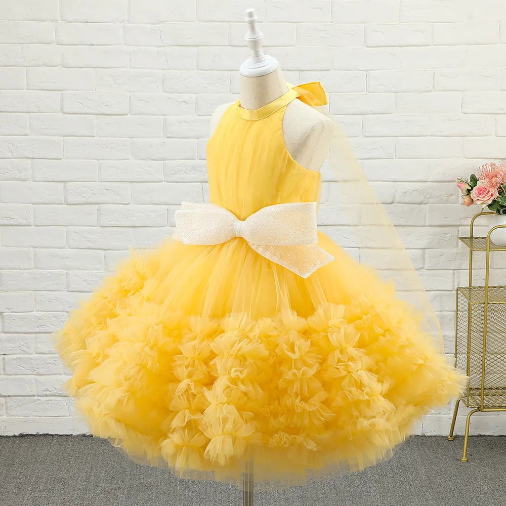 Yellow Baby Girl Puffy Dresses with Bow