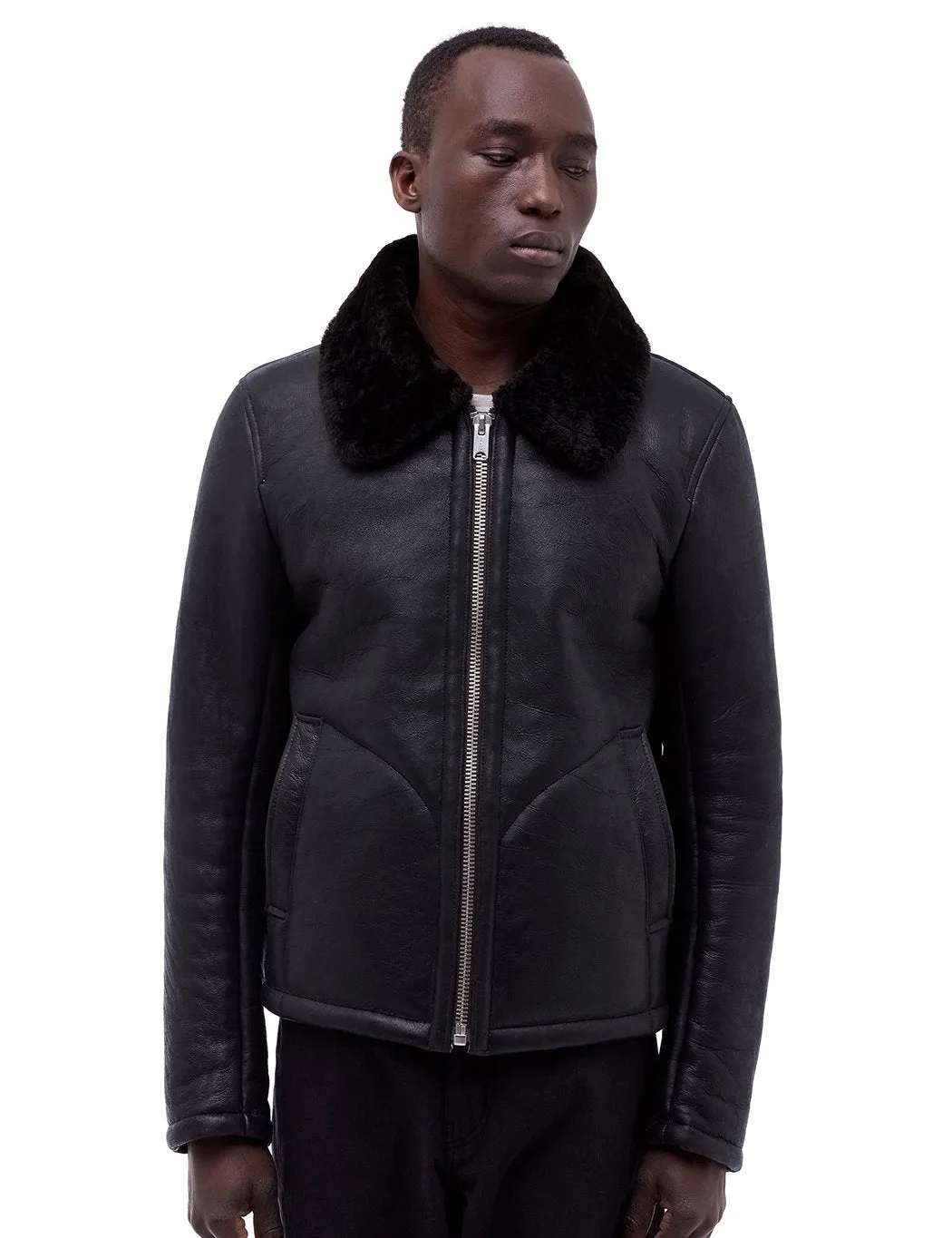 YMC Budgie Sheepskin Coat (Leather) - Black